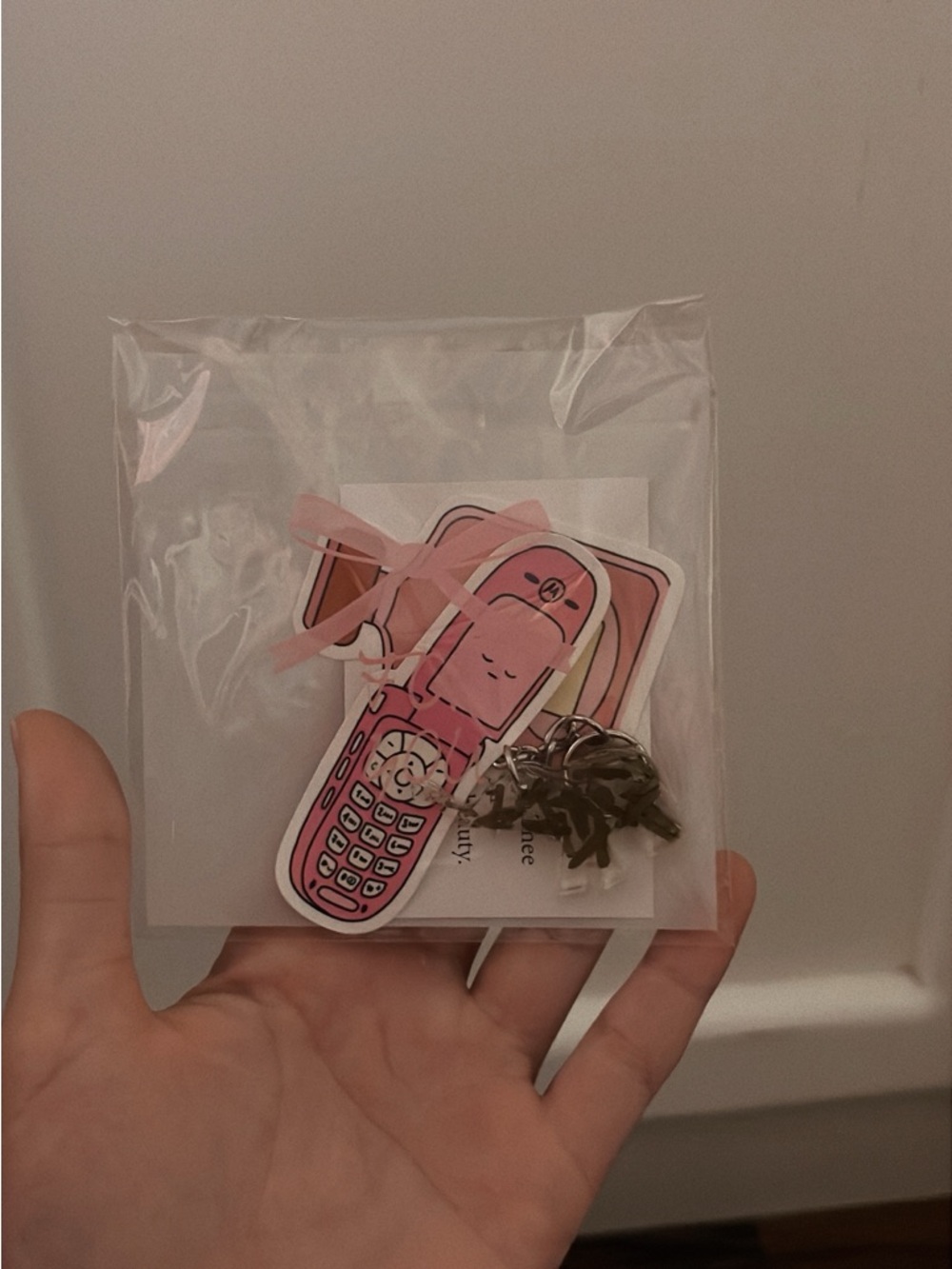 Pink Retro Flip Phone Keychain Charm